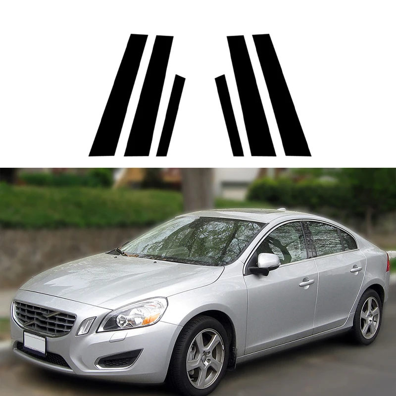 Fit For Volvo S60 2011 2012 2013 2014 2015 2016 2017 2018 Car Gloss Black Door Window Pillar Posts Molding Cover Trim Kit