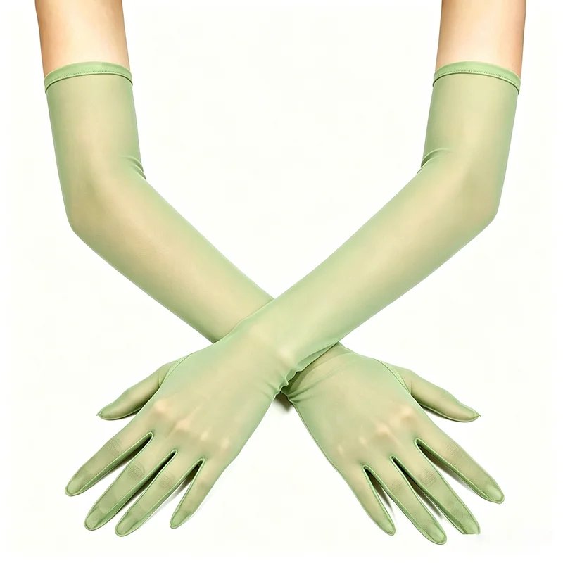 55cm Candy Color Stretchy Mesh Long Gloves Women's Sexy Sun Protection Breathable Sheer Tulle Wedding Party Stage Performance