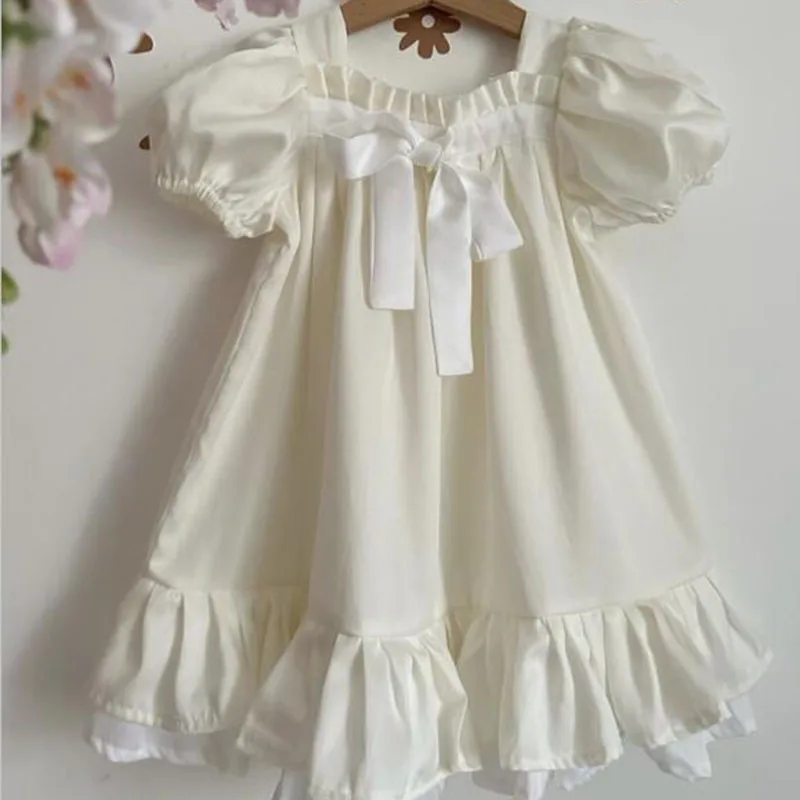 2025 New Summer European American Style 2-6 Yrs Baby Girl Party Dress Short Sleeved Cotton Splicing Kids Princess Dresses