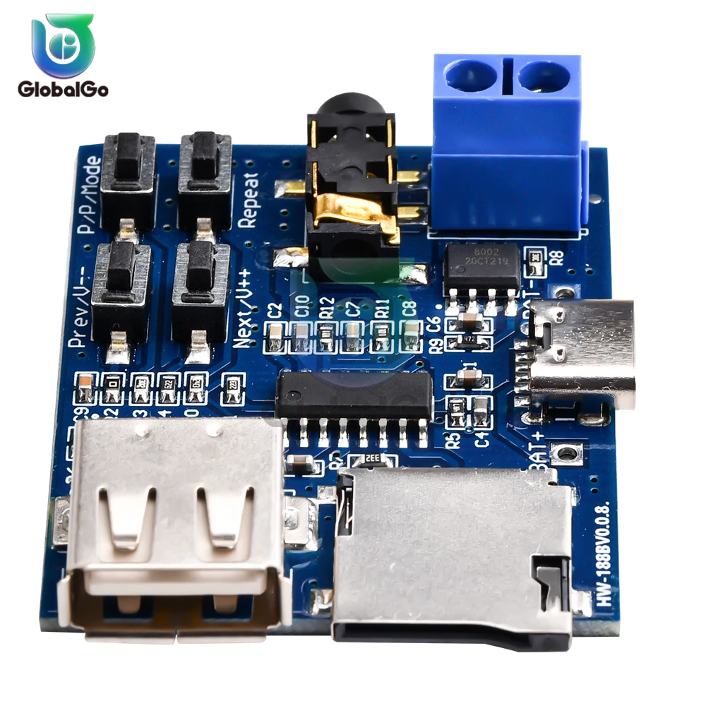 MP3 Lossless Decoding Board Module DC 3.7-5.5V Micro USB Type-C Interface Player Module Amplifier Decoding Audio Player