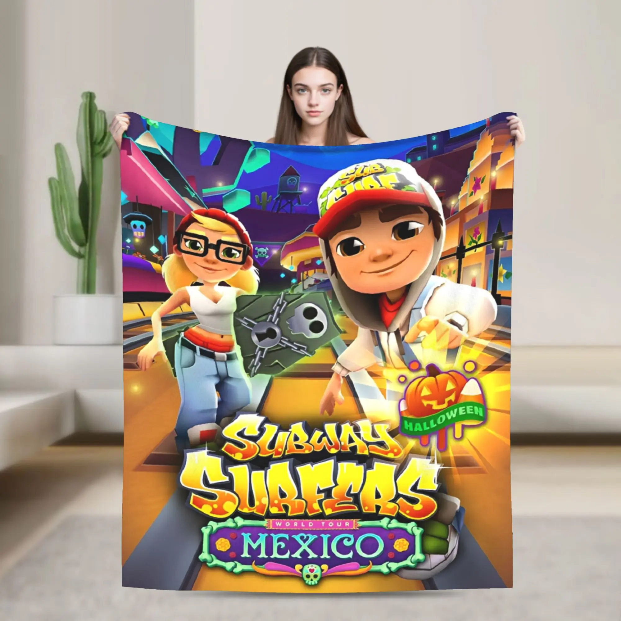Subway Surfers Video Game Blanket Multi-size Warm Cozy Fluffy Throw Blankets for Sofa Couch and Bed