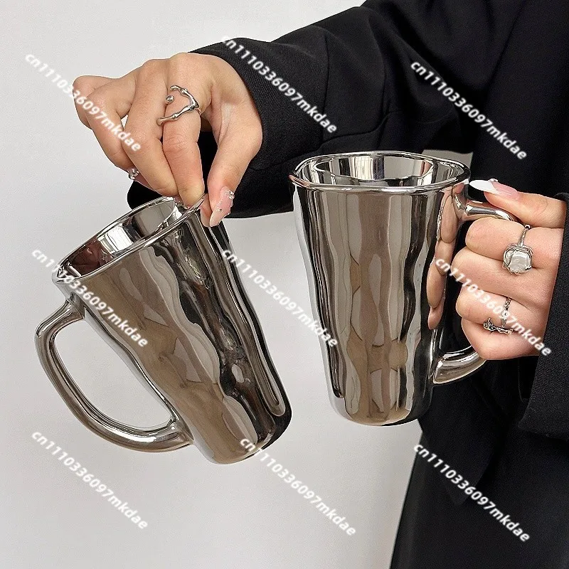 ins creative laser silver belt handle cup niche design household mug. Creative high-value milk coffee water cup