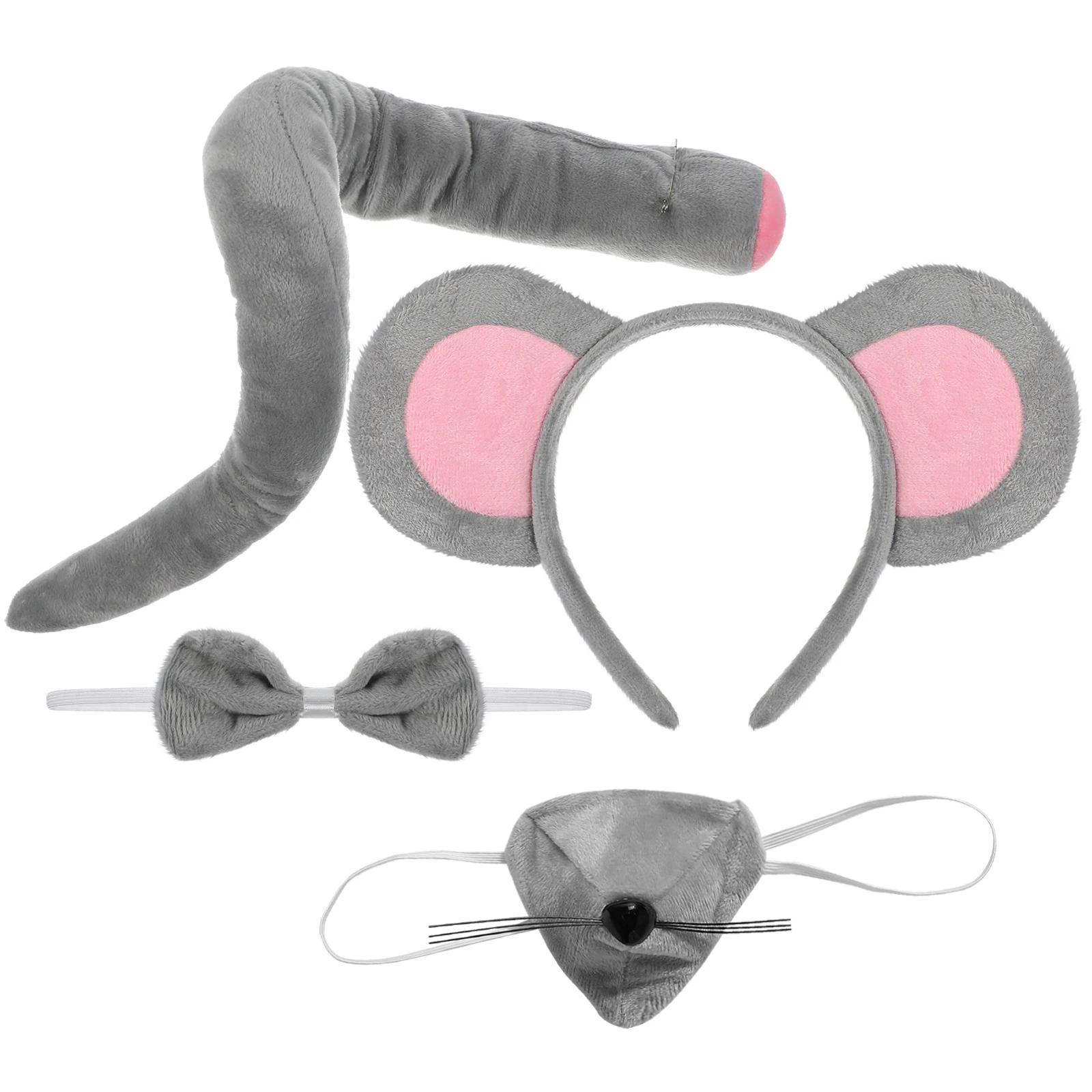 Zestaw Uszy Myszki Opaska na Głowę Kostium Dziecięcy Nos Zwierzęcy Ogon Muszka Akcesoria do Cosplay na Imprezę Rekwizyty Fotograficzne Artykuły Festiwalowe