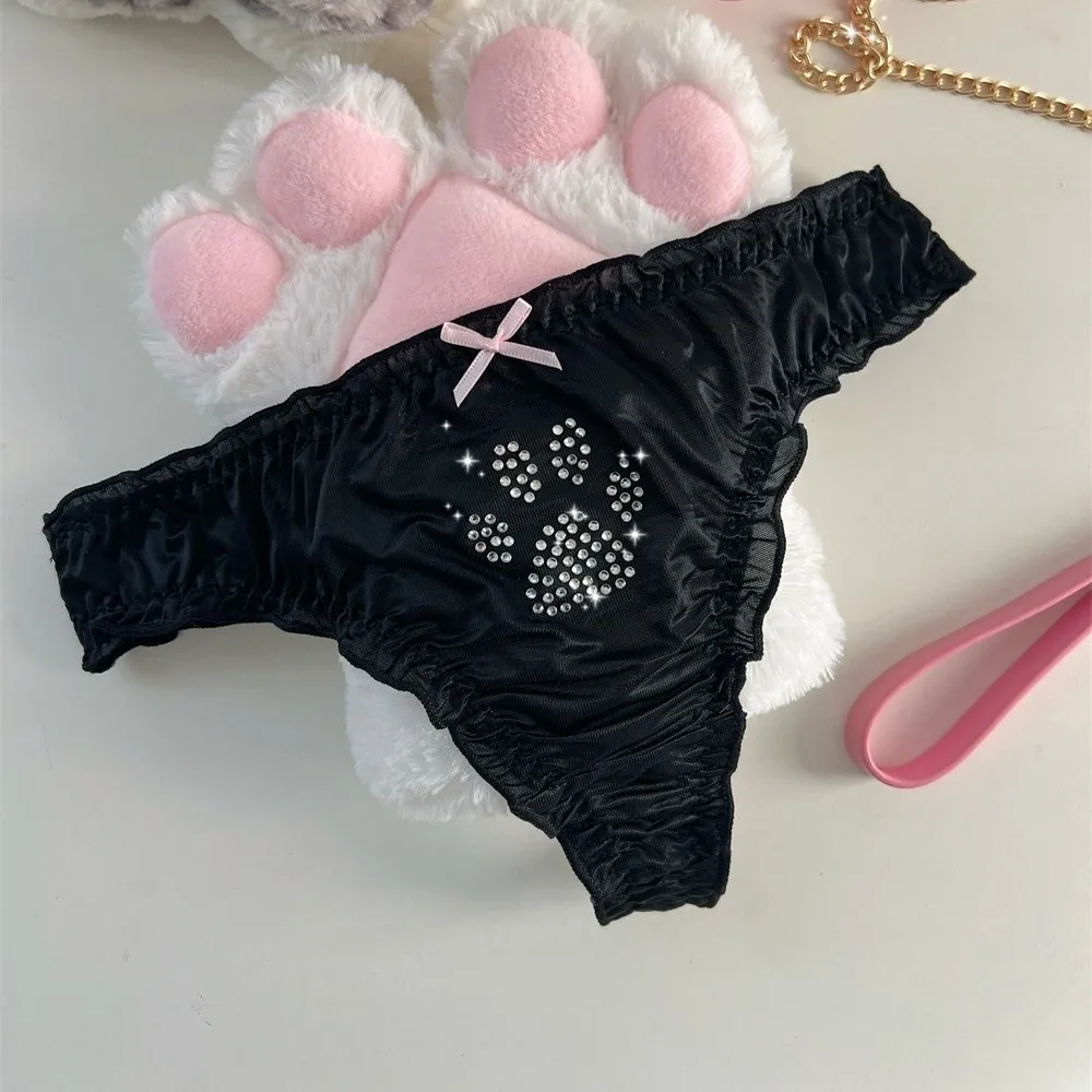 Fashion Lolita Cat Paw Panties Kawaii Cotton Crotch Rhinestone Thongs Underwear Comfortable Sweet Ruffle Briefs Girl
