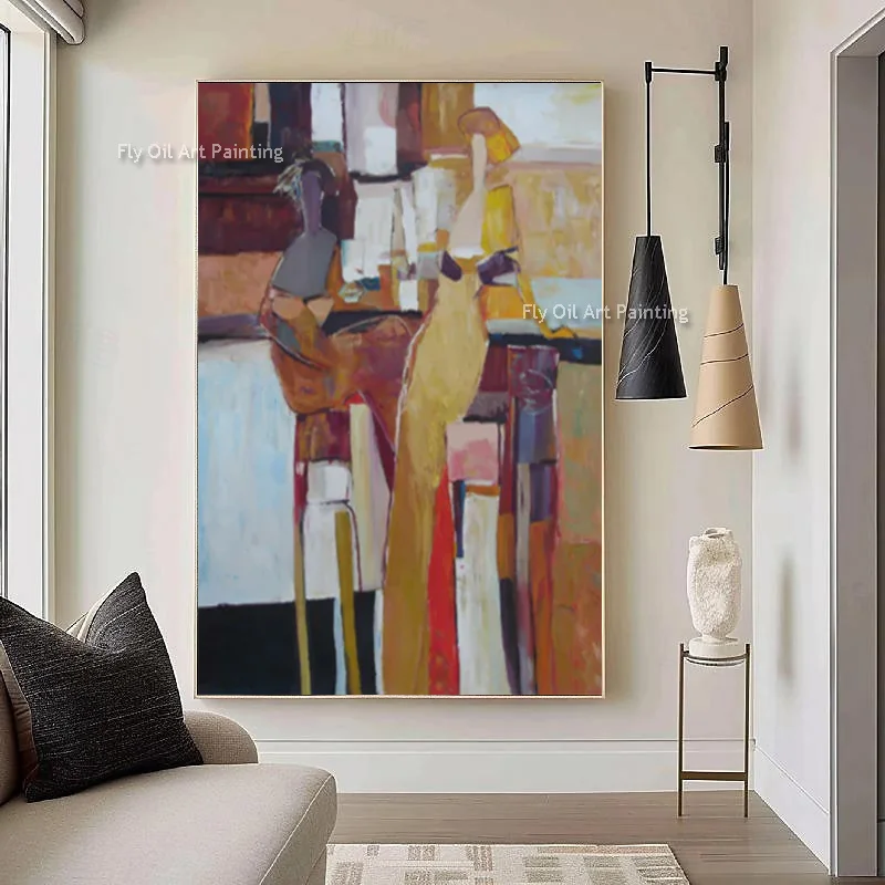 Black And Brown Abstract Canvas Artwork For Living Room Decor Hand Painted Origianl Yellow Brown Oil Painting As Gifts For Loved