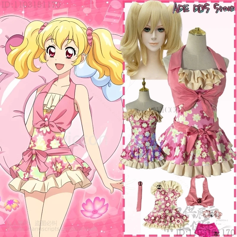 

Hoshimiya Ichigo cosplay Aikatsuu! anime costume summer kawaii flower Beach Printed Sleeveless Ruffles Hem Tank Crop Tops dress
