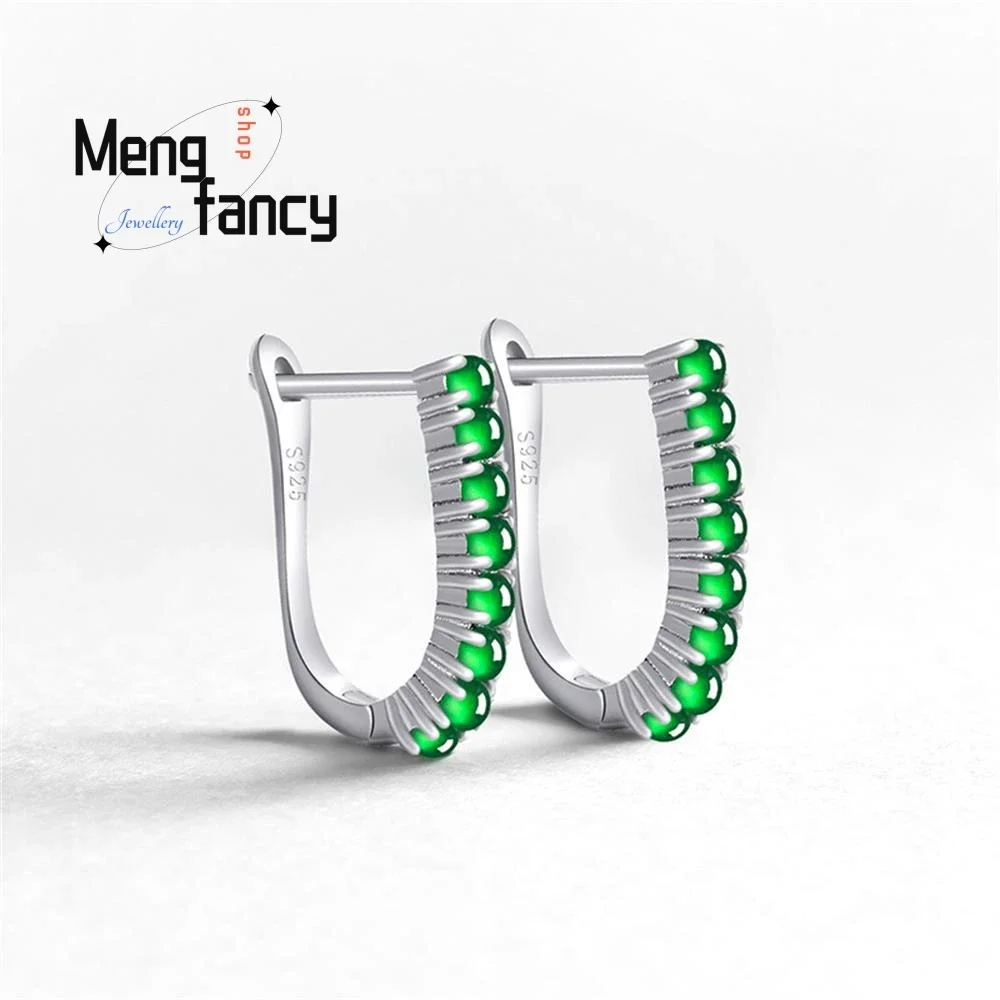 Genuine Natural A-goods Jadeite Yang Green Ice-grade Jade Earrings Exquisite High-grade Sexy Young Girls Luxury Fashion Jewelry