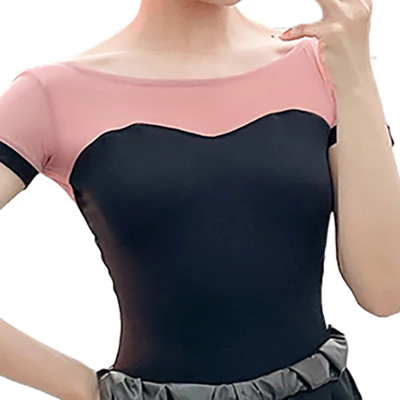 

Ballet Costume Leotard for Women's Short-sleeved Mesh Color Contrast Gymnastics Leotard Tights Performance Clothing Body Clothes