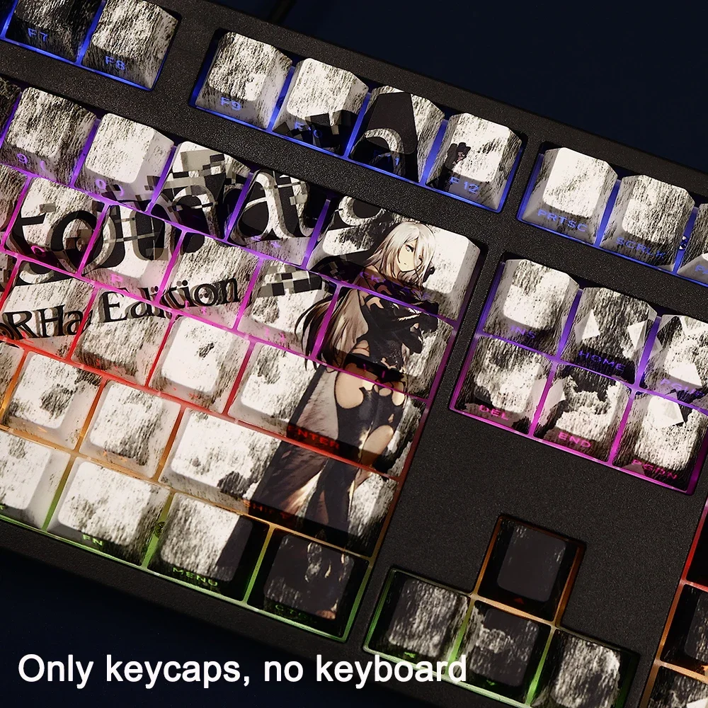 108 Tastenkappen für NieR:Automata, A2 2B, PBT, Dye-Sub, beleuchtete Tastenkappen, Cartoon-Anime-Gaming-Tastenkappen für ANSI 87 104 108 – Detail 8