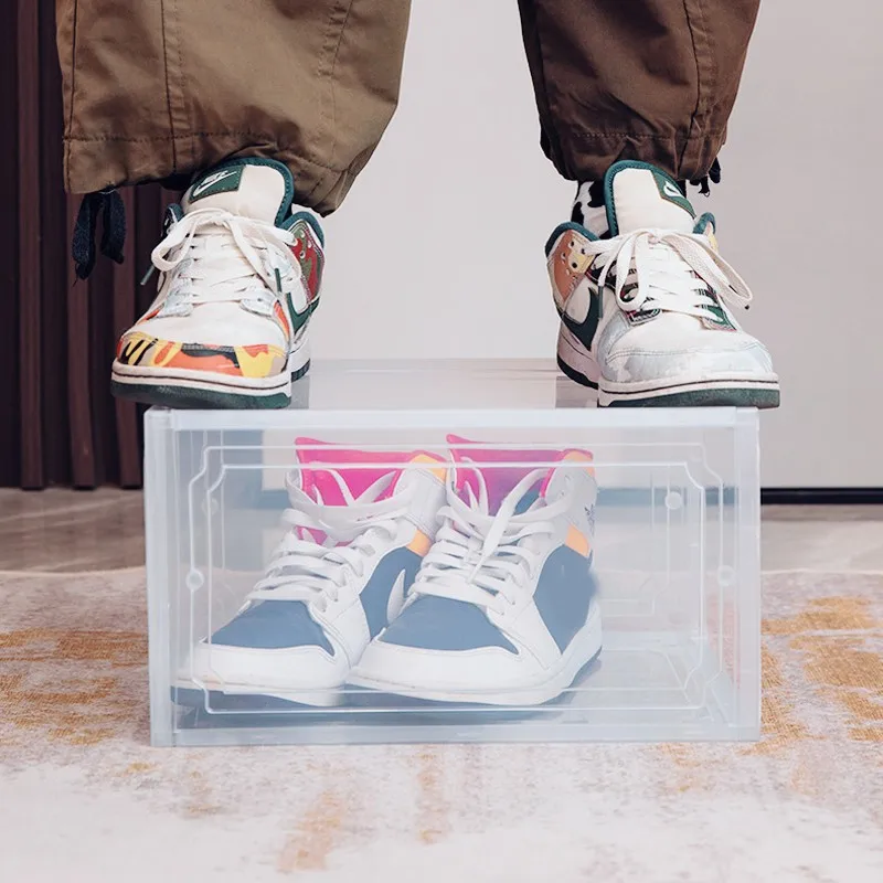 1PC Thickened Sneakers Box Hardened Plastic Shoe Box Stackable Cabinet Storage Box Transparent Drawer Plastic Shoe Box