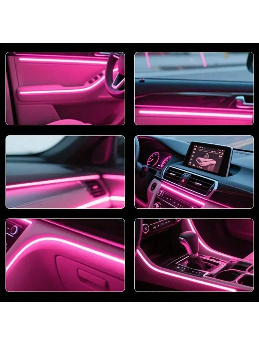 3-Meter/118-Inch Automotive Interior Neon Lights (For The Center Console + Dashboard) With A Matching Glove Box. RGB LED Light