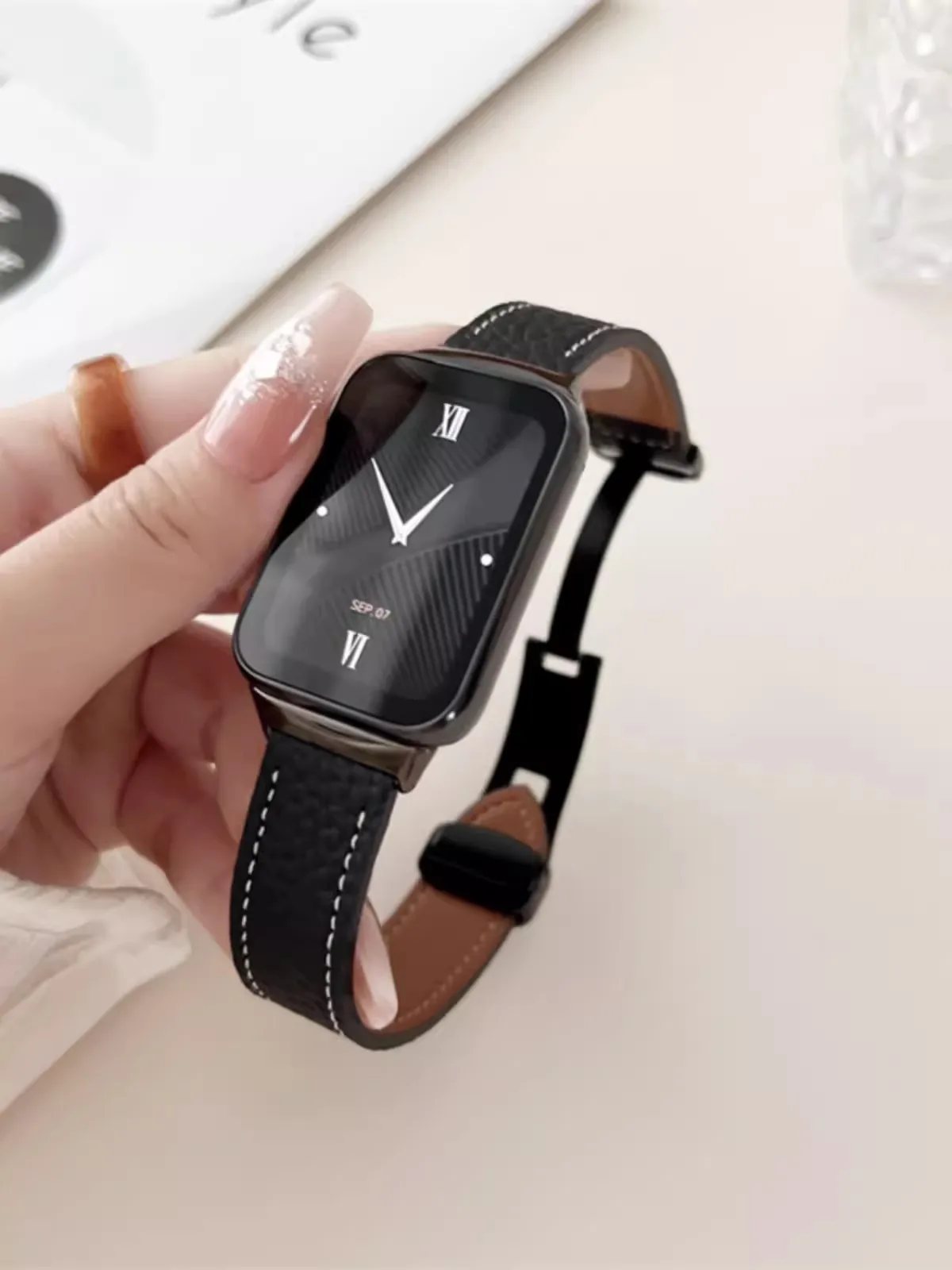 حزام جلد لشاومي مي باند ، سوار مشبك مغناطيسي لساعة ريدمي 4 ، سوار معصم بديل ، ملحقات حلقة ، 8 برو ، الموضة