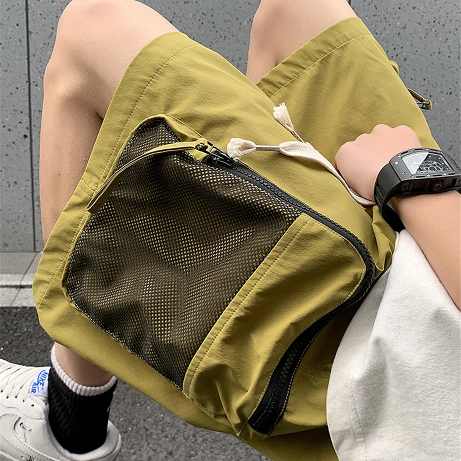 Summer Cargo Shorts Men Fashion Casual Short Pants Pocket Patchwork Design Elastic Waist Shorts Male