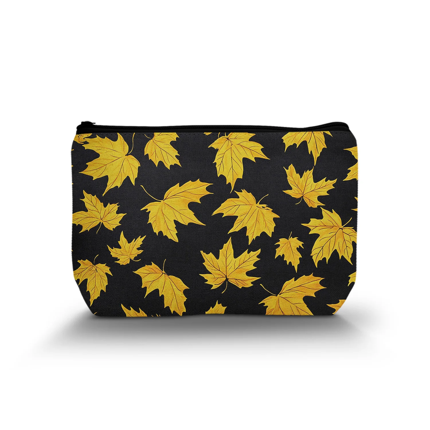 1Pc Cute Autumn Yellow Leaves Cosmetic Bag Funny Maple Leaf Cosmetic Bag For Women Portable Cosmetic Bag With Zipper Best Gift