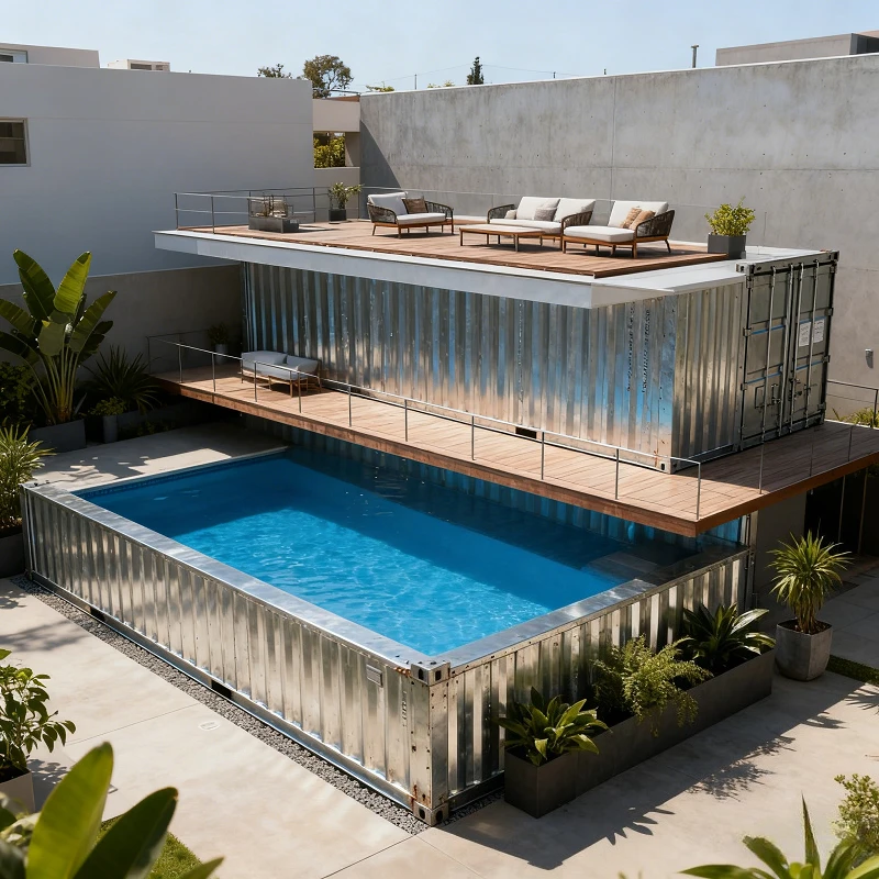 

Customizable Commercial Fiberglass FRP Piscine Small Shipping Container Pool with Spa Function