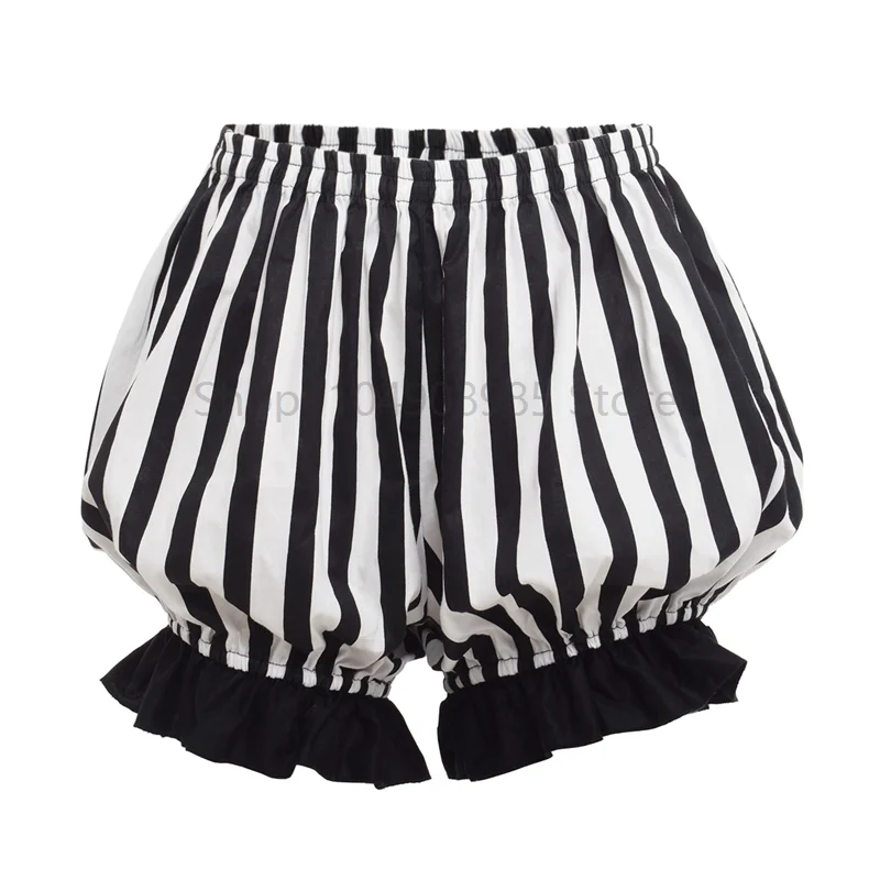 

Cute Lolita Black White Striped Bloomers Women Vintage Gothic Cosplay Bottoming Pumpkin Safety Pants Costume Shorts