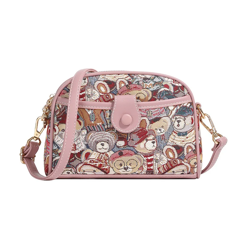 Bolso de muje Beibaobao 2024 Summer New Canvas Bear Half Round Bag Small Square Bag Fashion Versatile One Shoulder Crossbody Bag