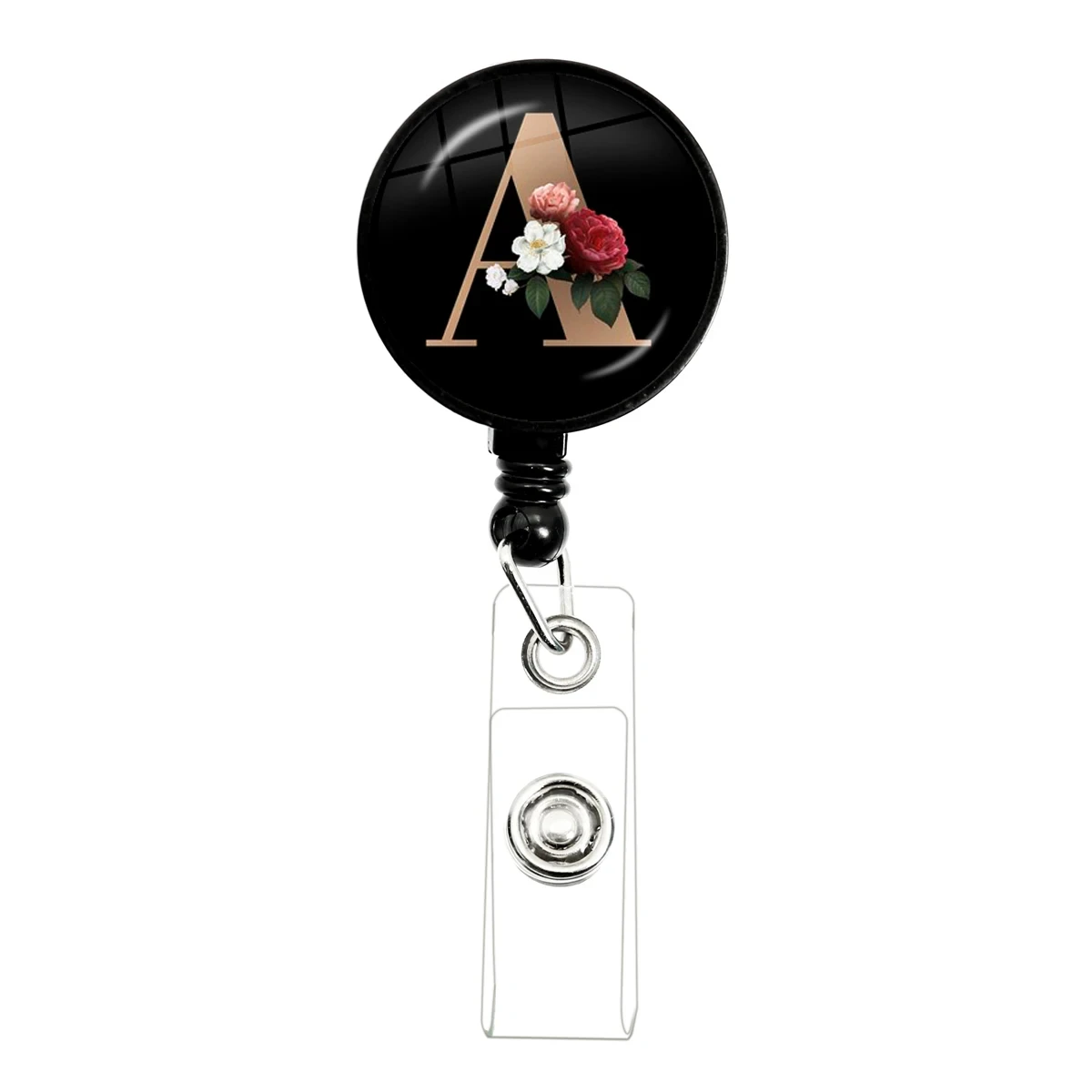 Latest Nurse Doctor Black Badge Reel Retractable ID Badge Holder A-Z Round Glass Key Ring ID Name Card Office Supplies