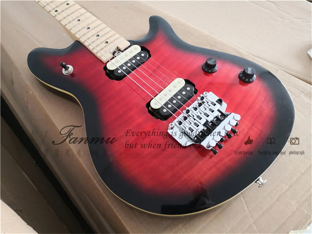 Red ELectric Guitar Mus Body Cream Binding Flamed Maple Top Tremolo Bridge HH Pickups Maple Neck 22 Frets