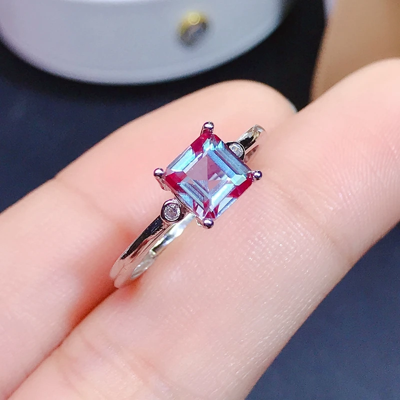 Natural Alexandrite lady\'s RING 925 Sterling Silver Princess square new style recommendation 1.5ct