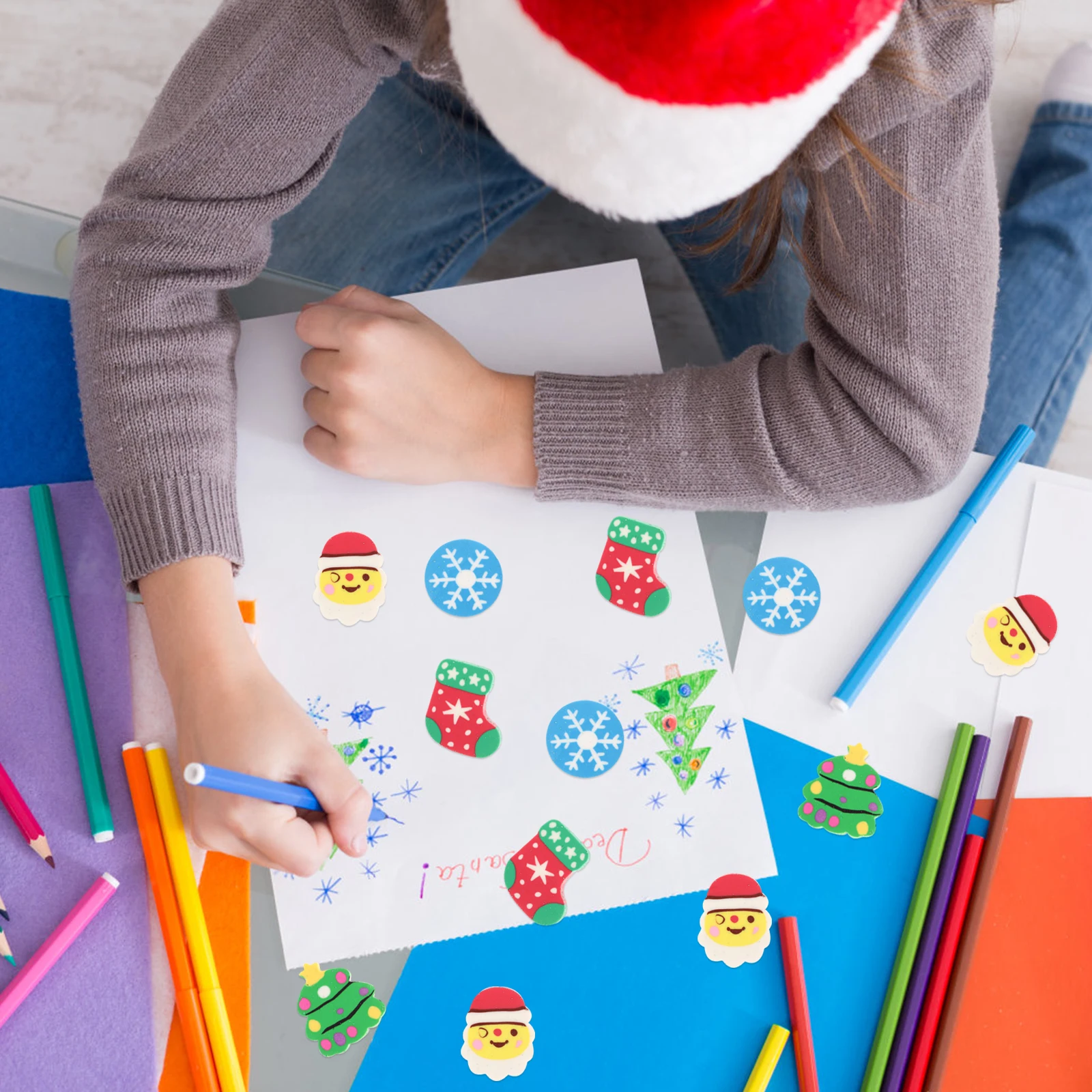 

60pcs Christmas Eraser Kids Pencil Bulk Cartoon Gifts School Supplies Safe Rubber Santa Shape Student