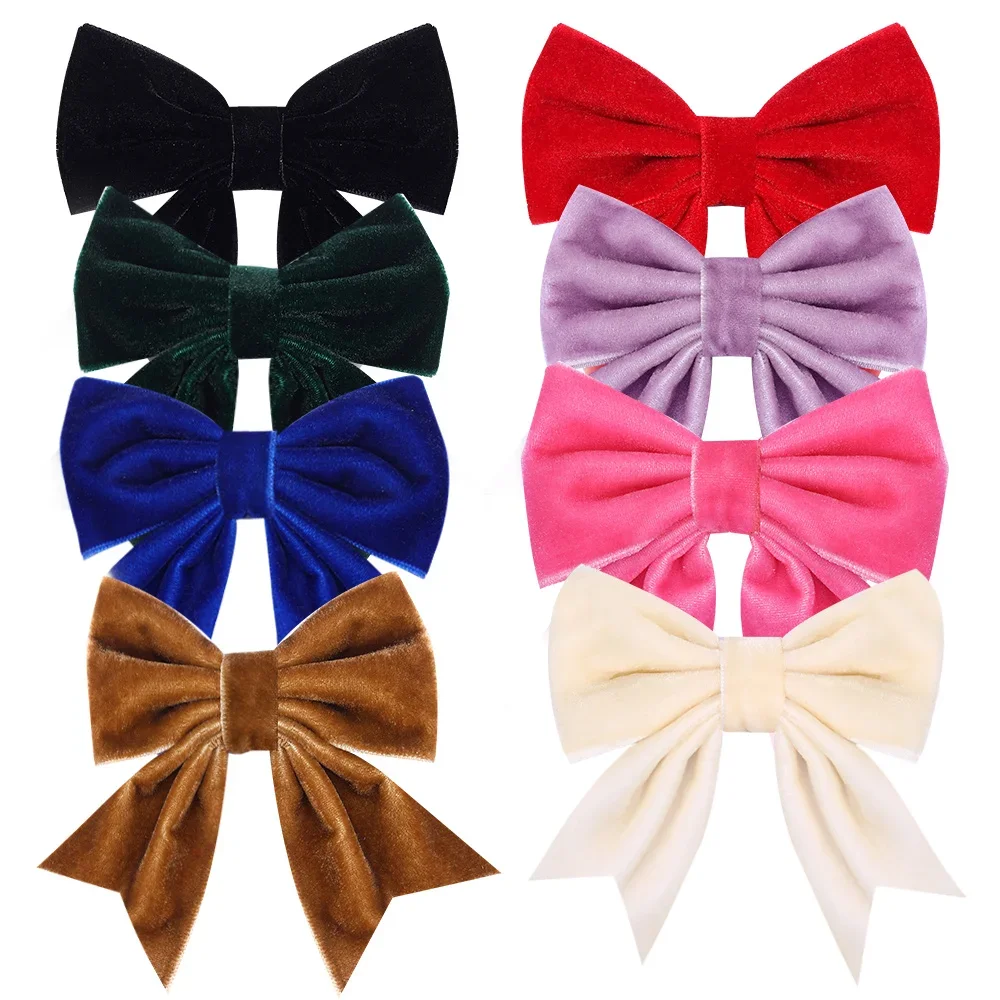 Oaoleer Sweet Girls Velvet Hair Bow Clips Solid Color Handmade Bowknote Hairpins Barrettes Kids Headwear Baby Hair Accessories