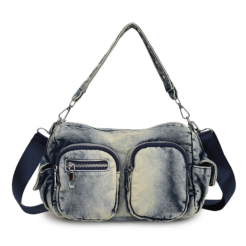 

Women Casual Denim Shoulder Bag Large Capacity Multiple Pockets Trendy Commuting Underarm Bag Single-shoulder Crossbody Bag