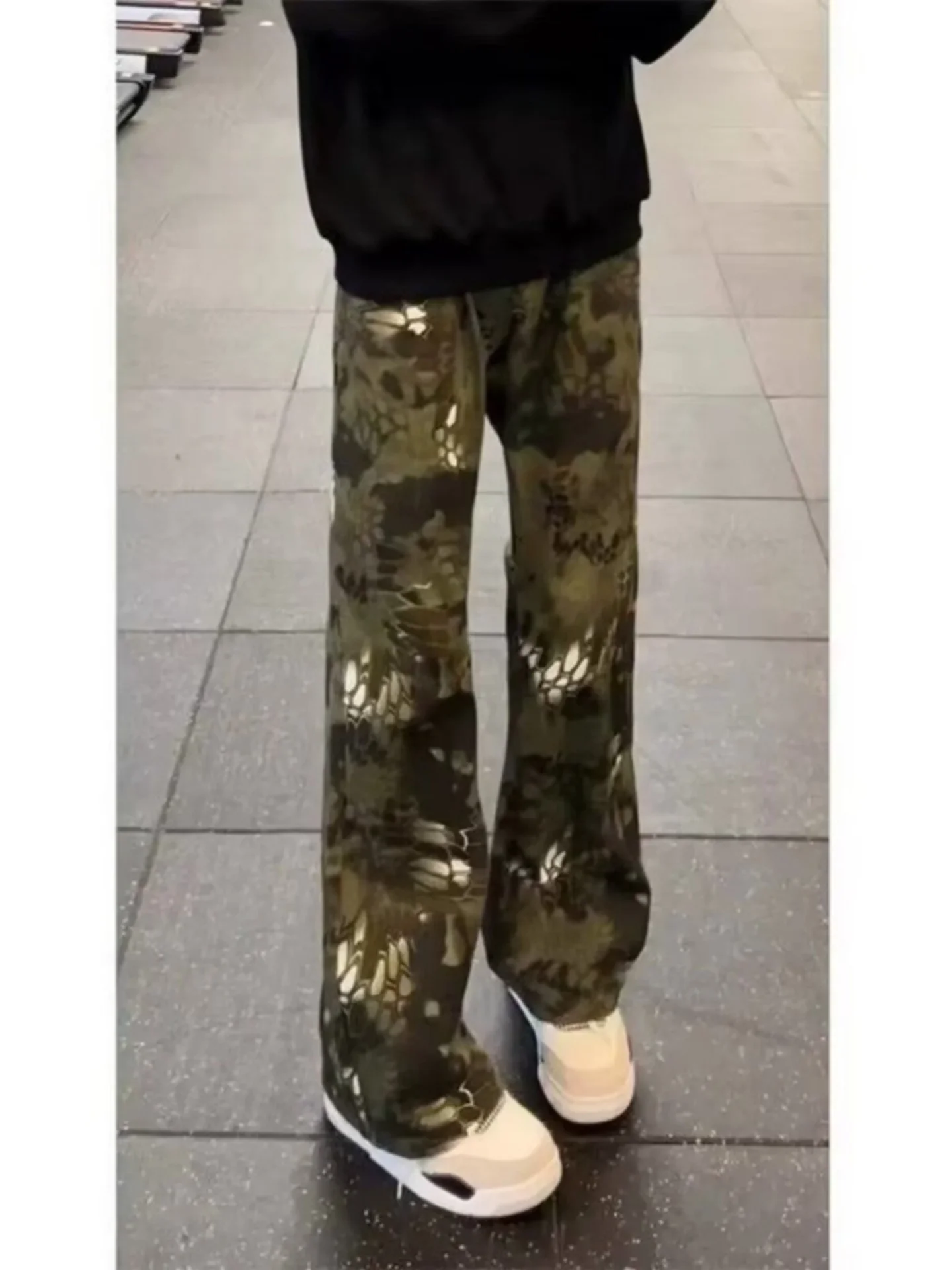 

American Sle Camouflage Wide Leg Pants Snake Skin Print Workwear Jeans Men's Autumn Winter Loose Fit Casual Trousers