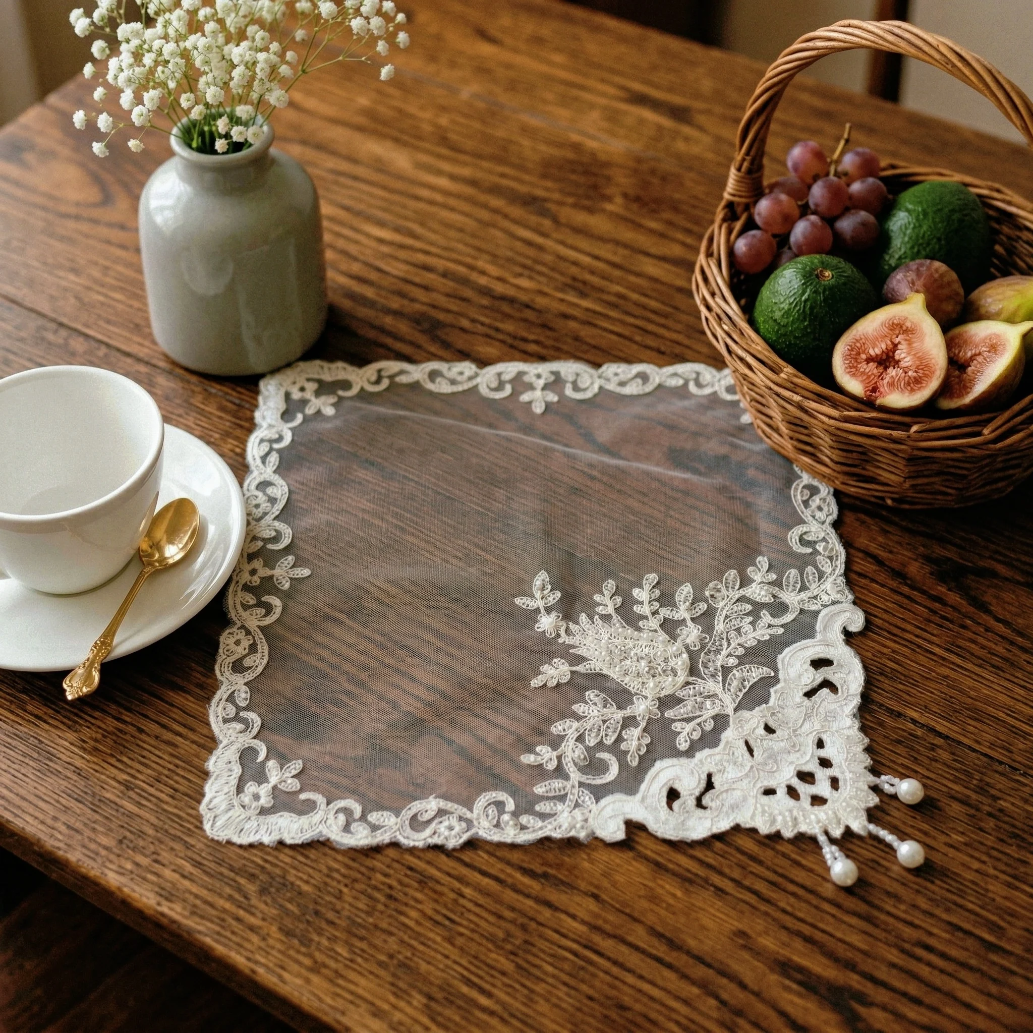 Placemat Set Of 2pcs Square Handmade Placemats Multi-Functional Dust Cover Elegant Tablecloth Fruit Plate Table Napkin Luxury - view 2