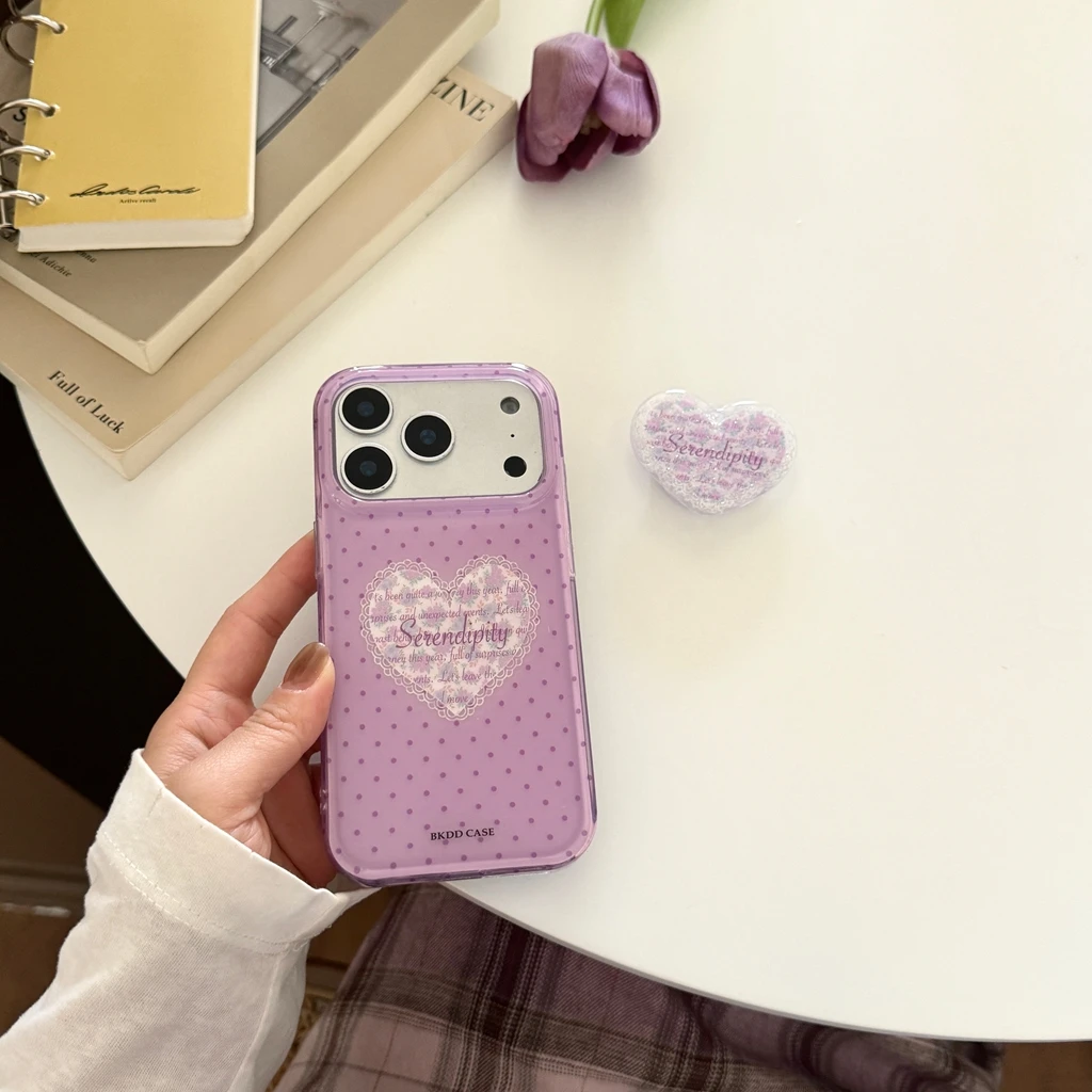 الحلو الأرجواني موجة نقطة الزهور الدانتيل التوضيح الحب مع حامل صدمة برهان غطاء الهاتف القضية آيفون 17 16 15 14 برو ماكس