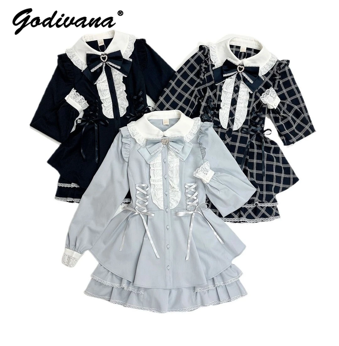 

Japanese Style SC Suit Female Sweet Bow Bandage Lace Up Mine Series Mass-Produced Dress Culottes Suit Spring and Autumn Outfits