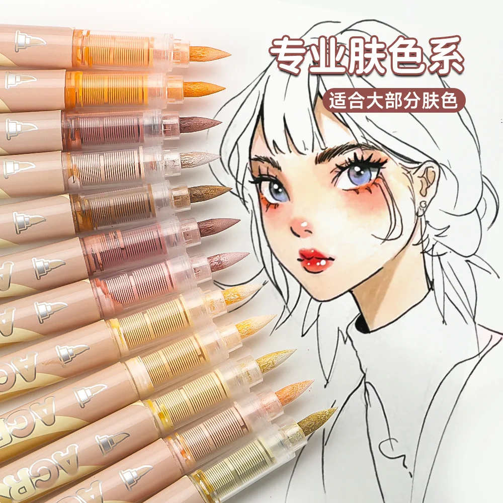 

12 Colors Acrylic Markers Soft Brush Pen Tip Systems For Drawing Anime Painting DIY Rock Halloween Gifts Art Supplies