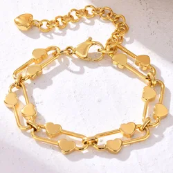 Waterproof Heart Chain Paperclip Link Bracelet For Women, Statement Stainless Steel Adjustable, Non Tarnish Jewelry