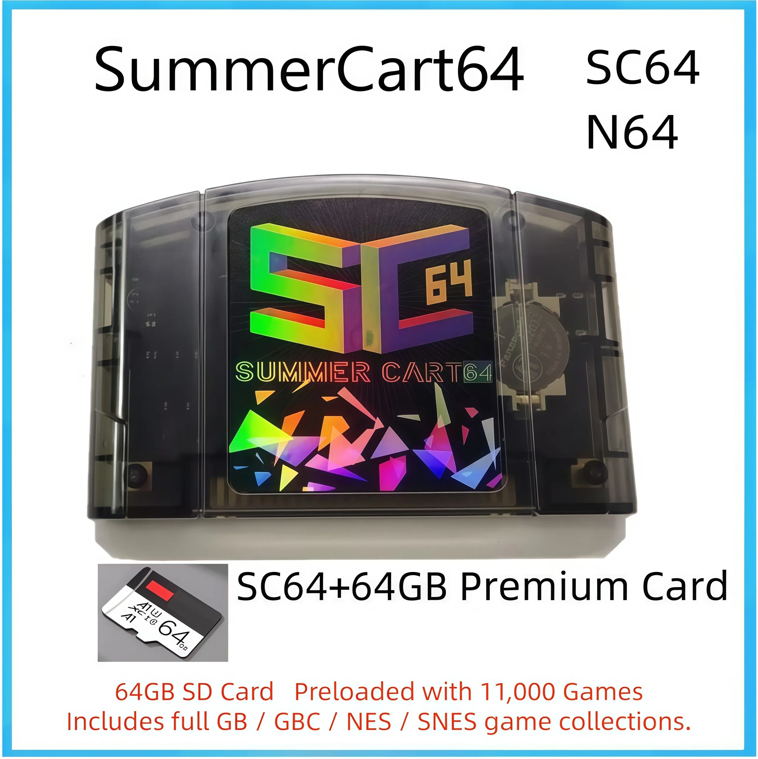 Image of SC64 N64 Flashcart SummerCart64 Open-Source-Spielkarte 64GB SD Integriertes Menü und Cover-Thumbnails N64 Expansion Pak 4MB M64