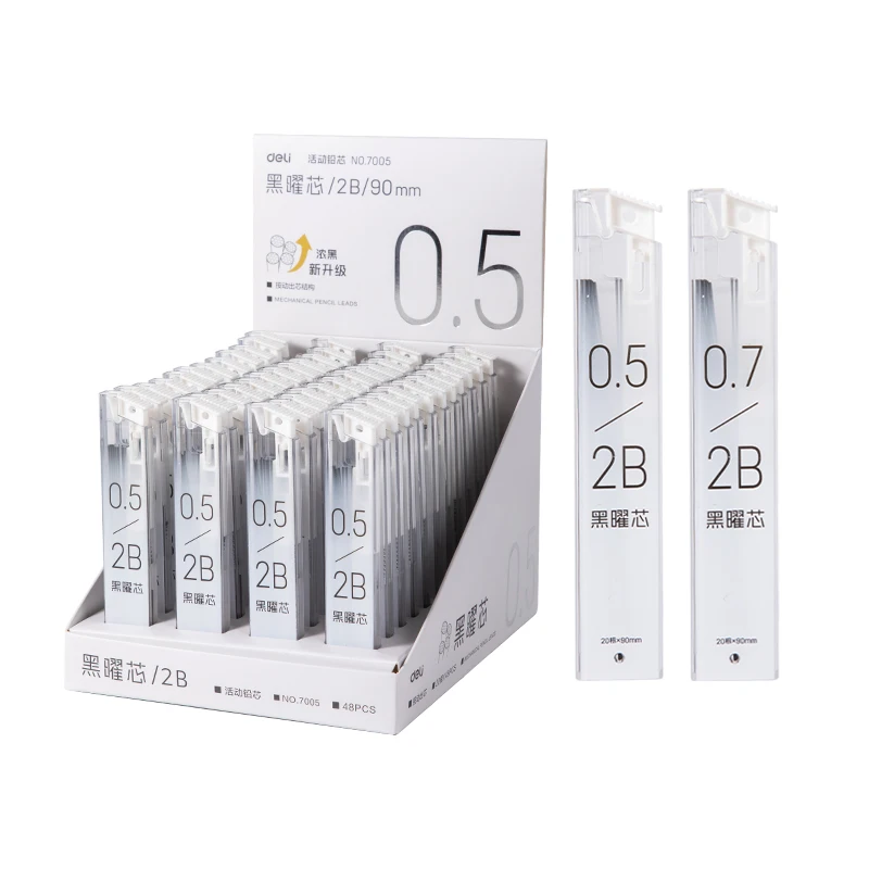 Deli 6pcs 0.5/0.7mm 2B Mechanical Pencil Lead Core Automatic Pencil Lead Core Office&School&Art&Sketch Supplies Stationery Gift