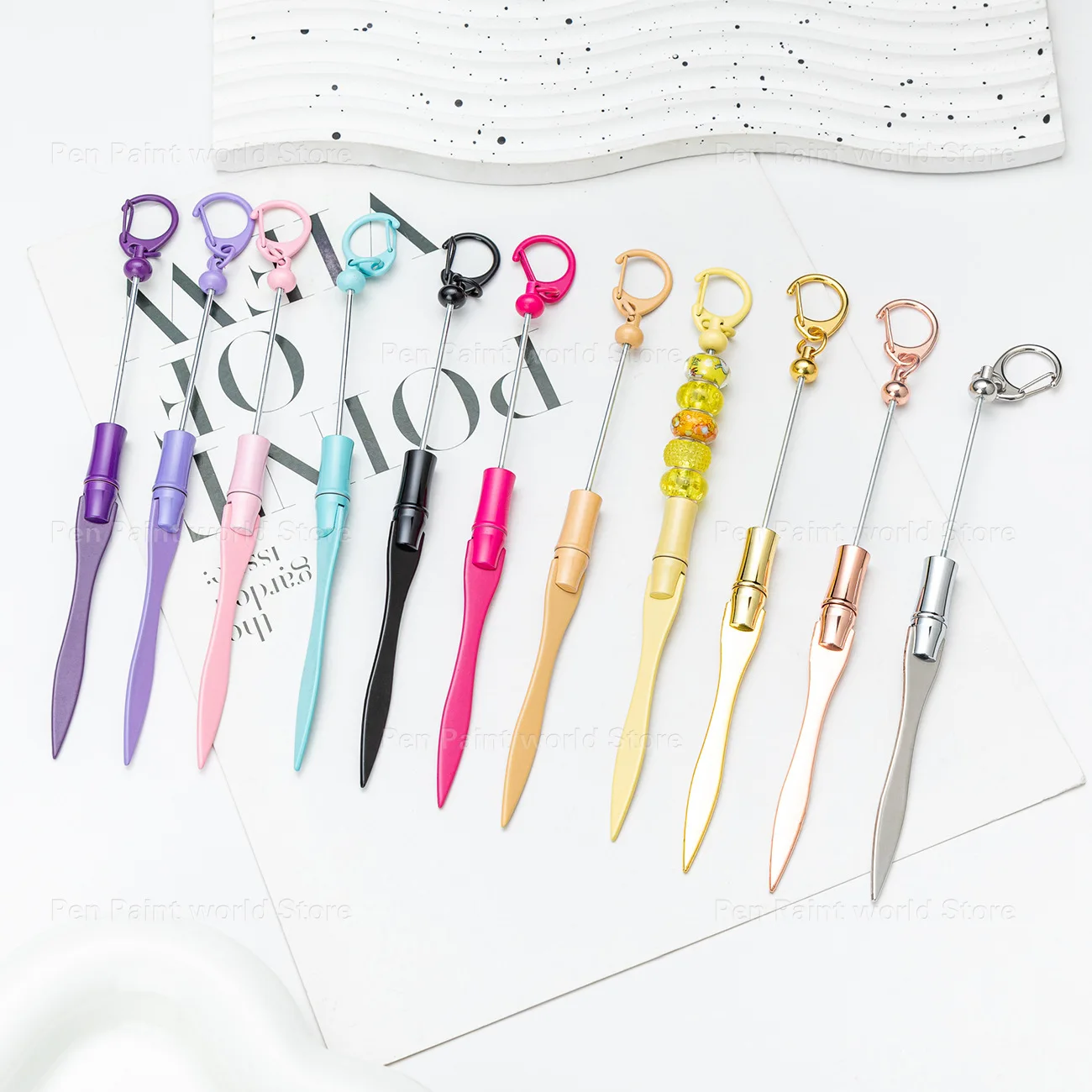 11Pcs DIY Beaded Letter Opener - Multi-Function Metal Paper Knife with Keychain for Outdoor & Office Use