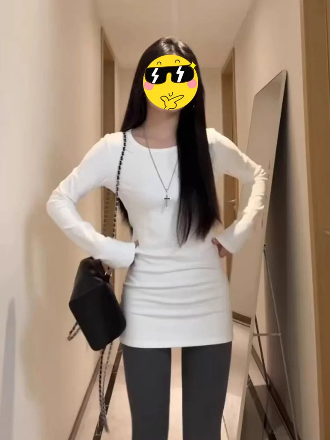 American Style Long Sleeve T-Shirt Women's Autumn Winter Inner Wear Mid-Length Base Shirt Butt Covering Outerwear Slim Fit Top
