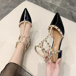 Summer Pointy Studded High Heels Women's Stilettos with One-line Buckle Sandals Women's Studded Wedding Shoes in The Heel Shoes