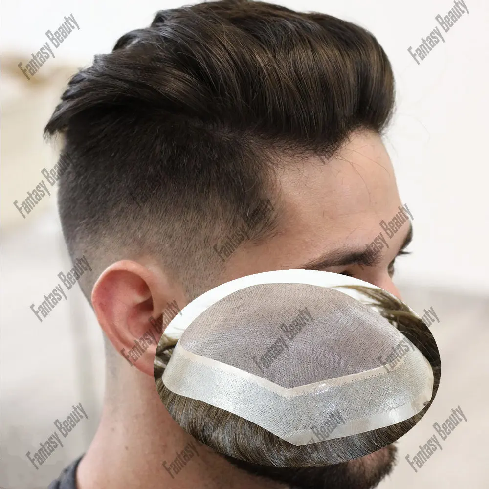 Male Mono&PU Base Toupets Wig Men Capillary Prosthesis 100% Human Hair Durable Toupee Men' s Hair Replacement Breathable System