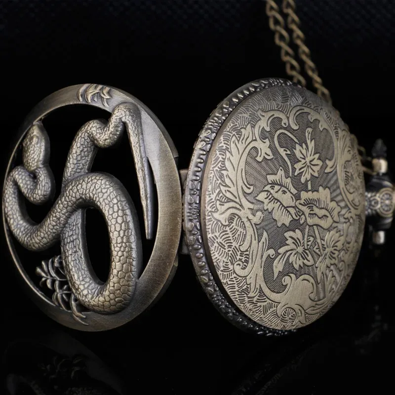 독 뱀 중공 조각 된 골동품 석영 주머니 시계 빈티지 Fob 체인 목걸이 팔찌 펜던트 시계 남자 최고의 선물