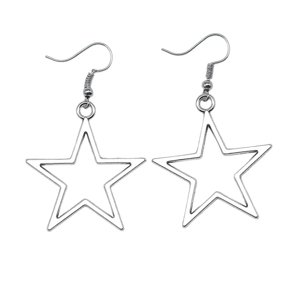 Fashion Handmade Simple Design Antique Silver Color Hollow Star Pendant Earrings Women Vintage Drop Earrings