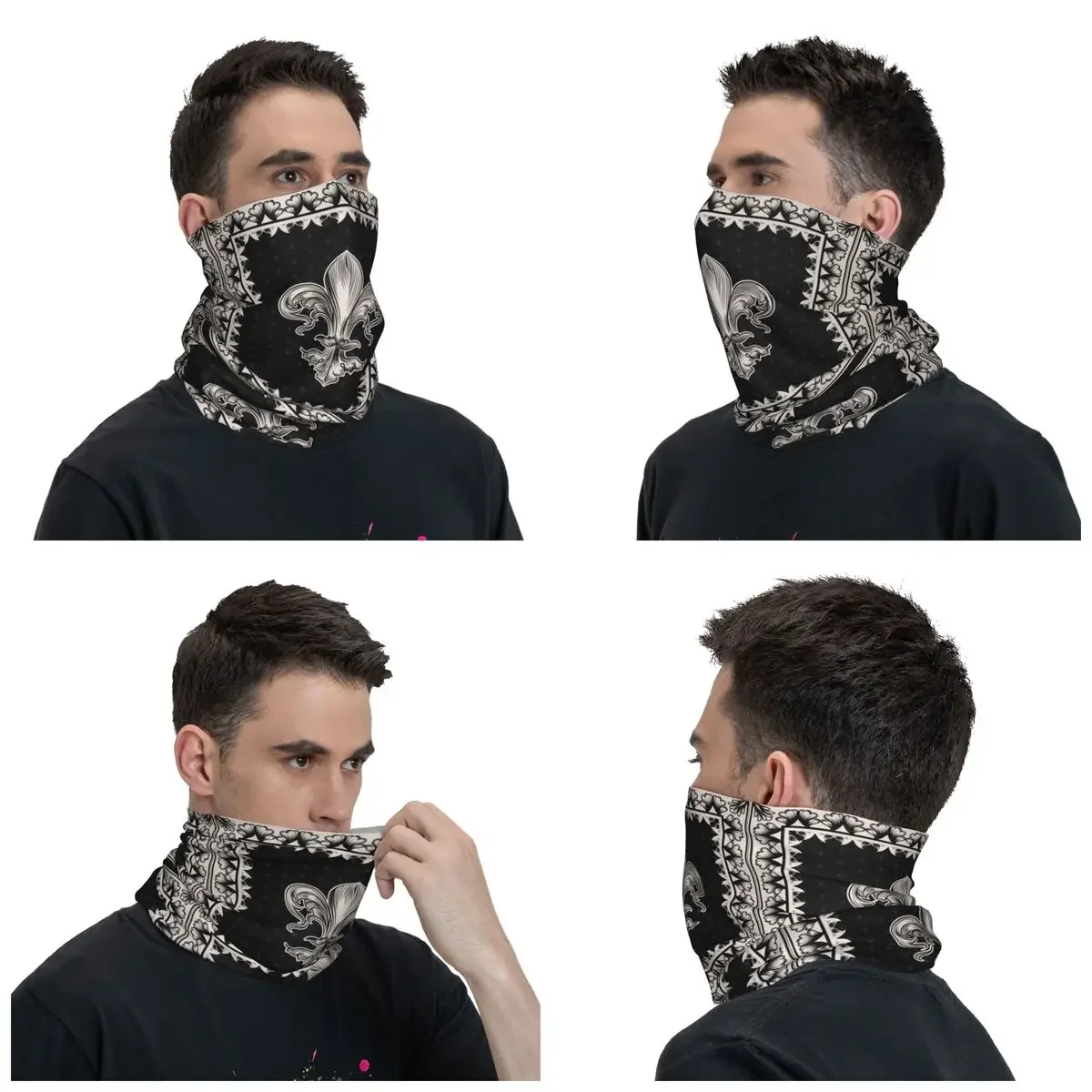 Elegant Lily Flower Fleur De Lis Bandana Neck Warmer Men Women Winter Hiking Ski Scarf Gaiter Fleur-De-Lys Face Cover