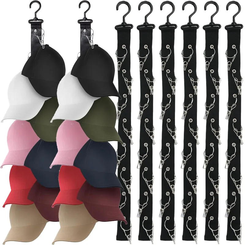 3pcs 8 Clips Hanging Hats Hooks Wardrobe Storage Hanger Closet Organizer Caps Rack Free Punch Hats Holder Multi-Purpose Hooks