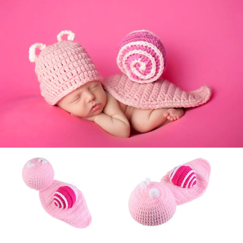 

Newborn Snail Outfits Children's Wool Knitting Set Pink Photo Props Unisex Design Breathable Comfortable Baby Shower Gift
