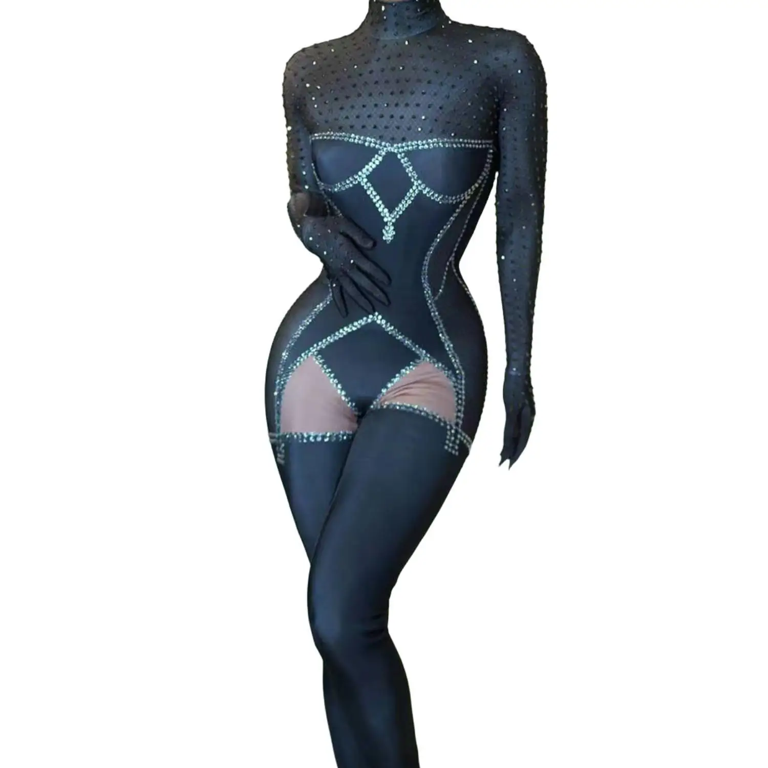 2024 Stretch Spandex Women Pole Dance Jumpsuits Stage Clubwear Night Club One Piece Drag Queen Bodysuits Sexy Outfit Heidiaozhui