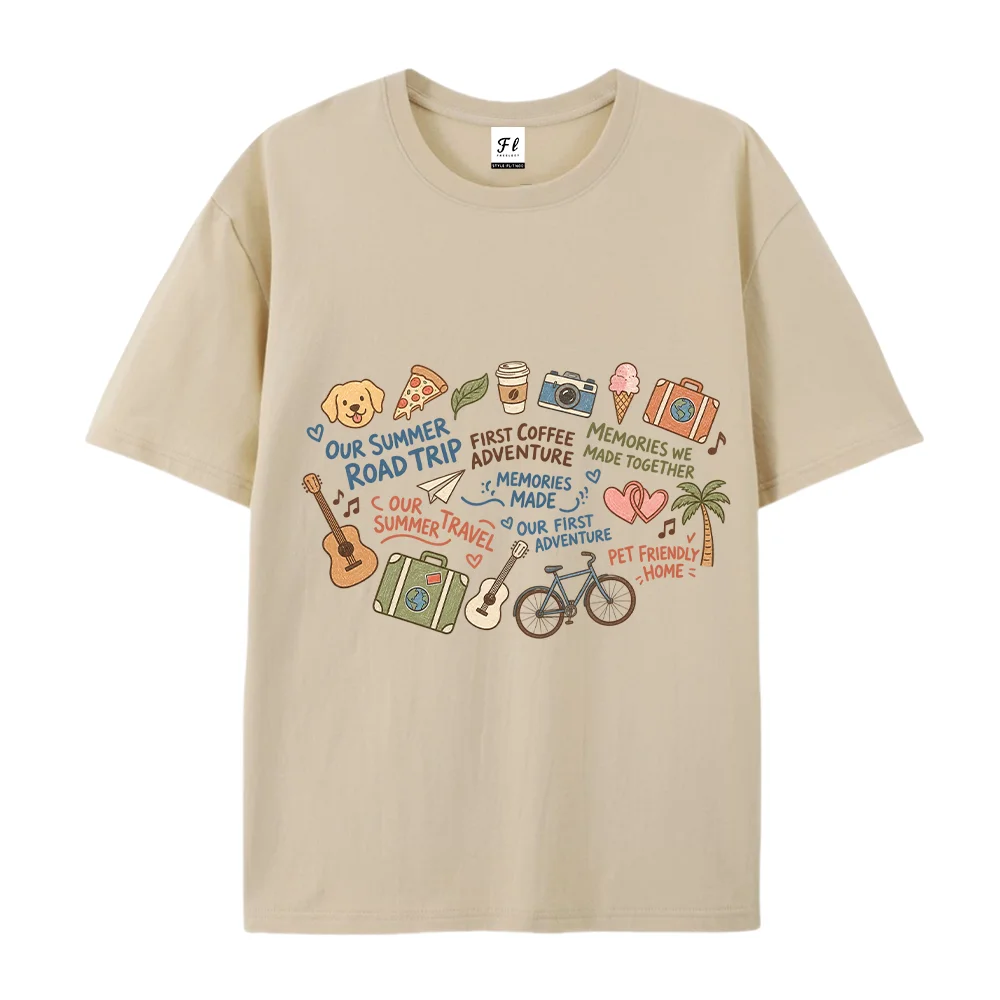 Unisex Summer Travel Graphic T Shirt Memories Made Doodle Pet Dog Camera Cottagecore Aesthetic White Loose Cotton Tops