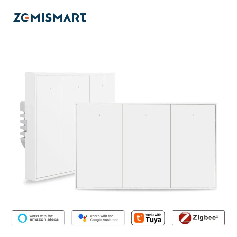 

Zemismart Zigbee US AU Wall Push Light Switch No Neutral Smart Interruptor Work with Tuya Smartthings Alexa Google Home Voice