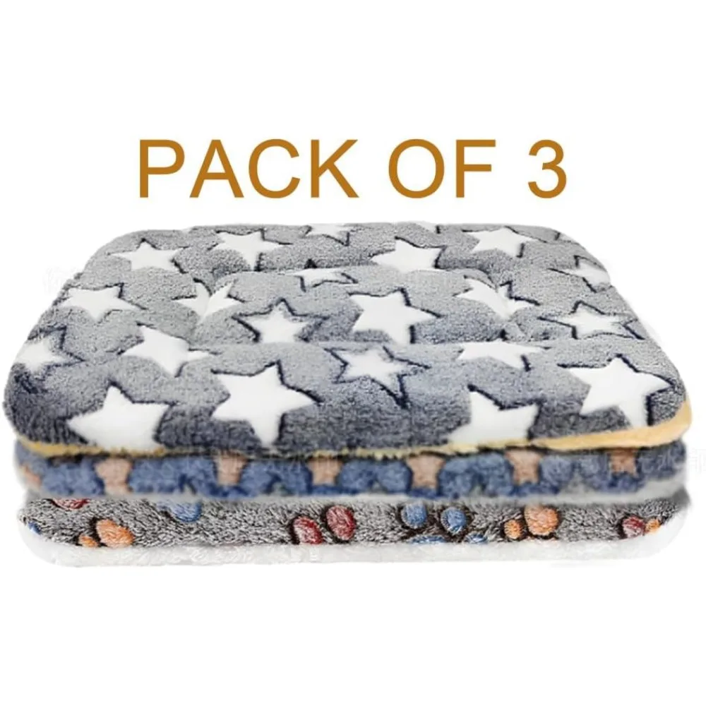 Set van 3 ultrazachte hondenkattenmatten met schattige prints - omkeerbaar fleece - verdikt hamster cavia bed - huisdierbedmat voor