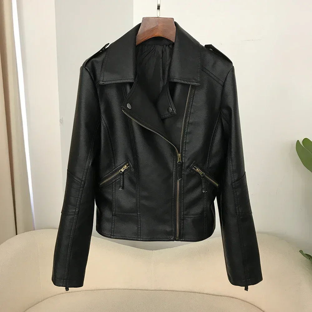 2024 New Motorcycle Jacket Faux Leather Coat Zipper Fashion Spring Autumn Women Punk Coat Biker Jacket Ladies Outwear Streetwear