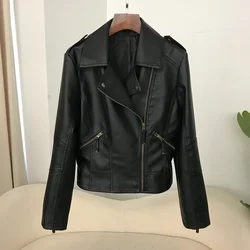 2024 New Motorcycle Jacket Faux Leather Coat Zipper Fashion Spring Autumn Women Punk Coat Biker Jacket Ladies Outwear Streetwear